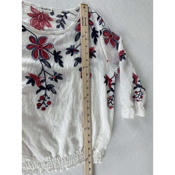Sapphire Embroidered Floral Women's Medium Elastic Waist Blouse White Colorful - Picture 8 of 8